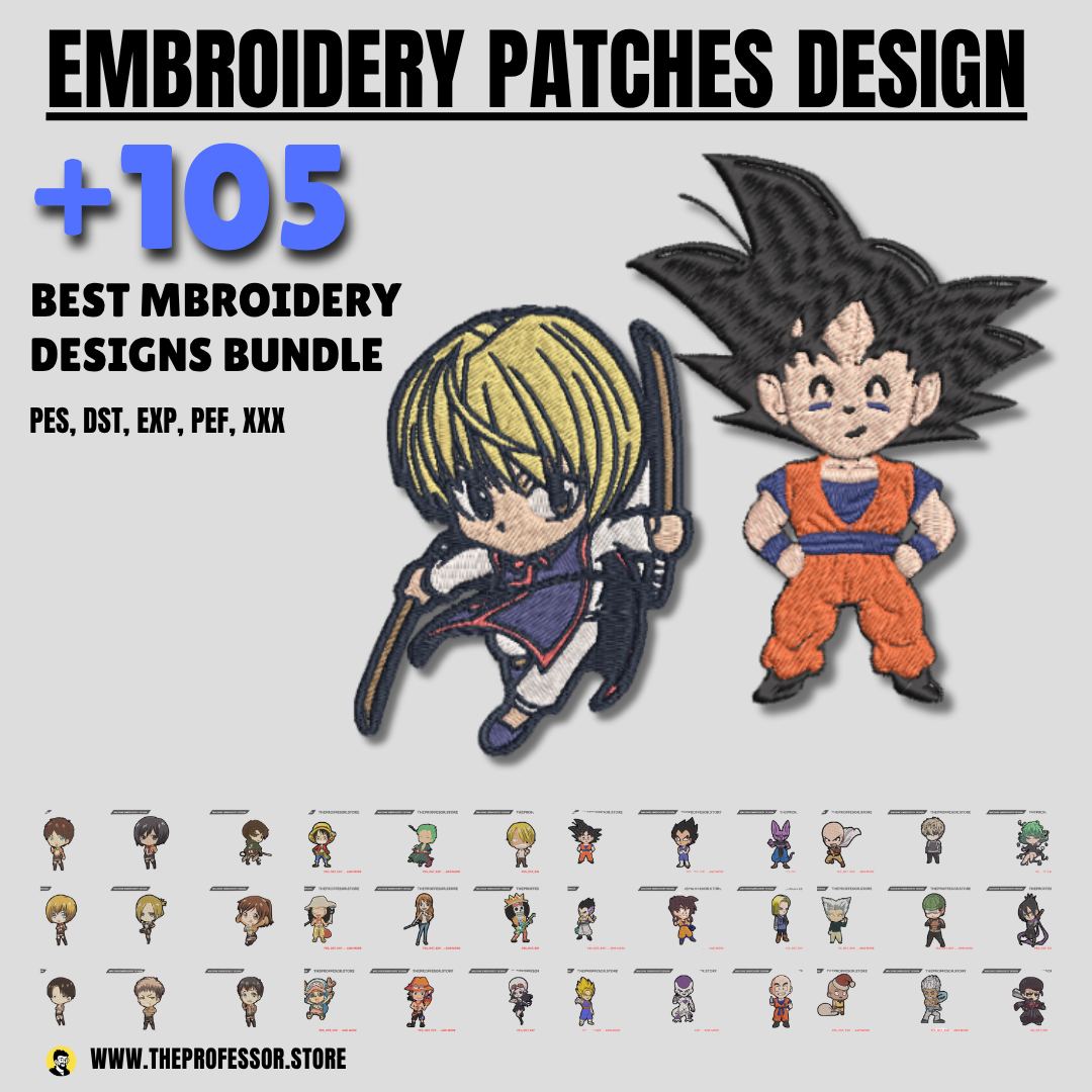 Anime embroidery patches design bundle