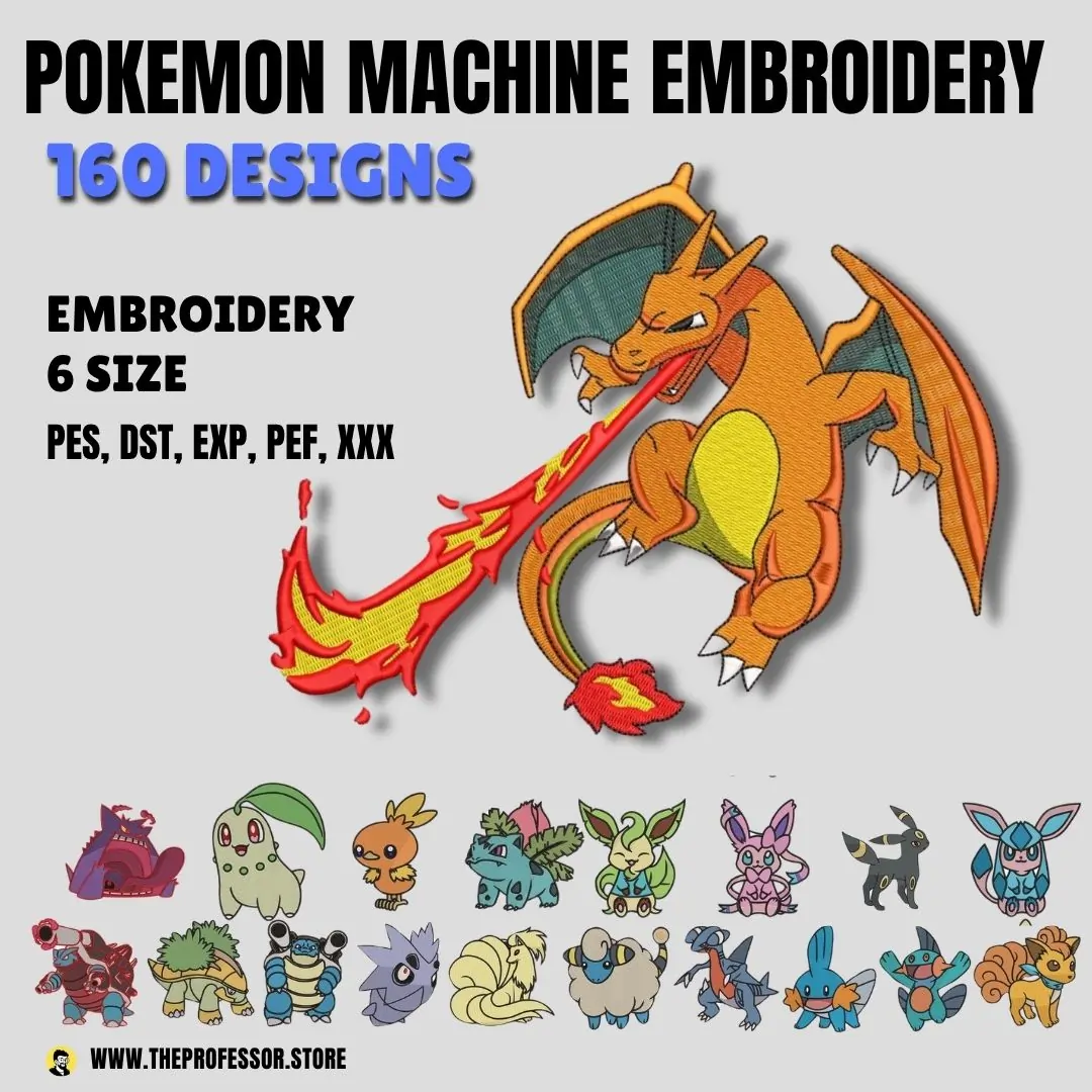 Pikachu Pokémon Embroidery Design Bundle – 160 Files | 6 Sizes | Machine Embroidery