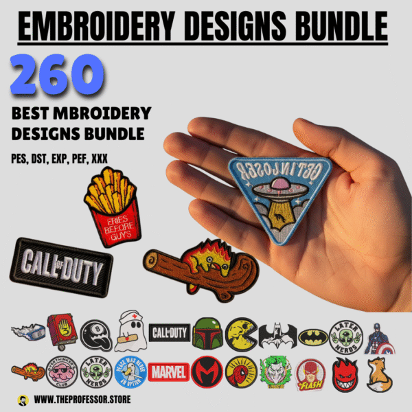 Patch Mega Bundle 260+ High-Quality Embroidery Designs | Multi-Format Digital Files for Machine Embroidery
